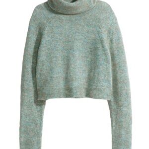 H&M Premium Mohair Blend Cropped Turtleneck Sweater – Misty Blue Sage (Size 4)